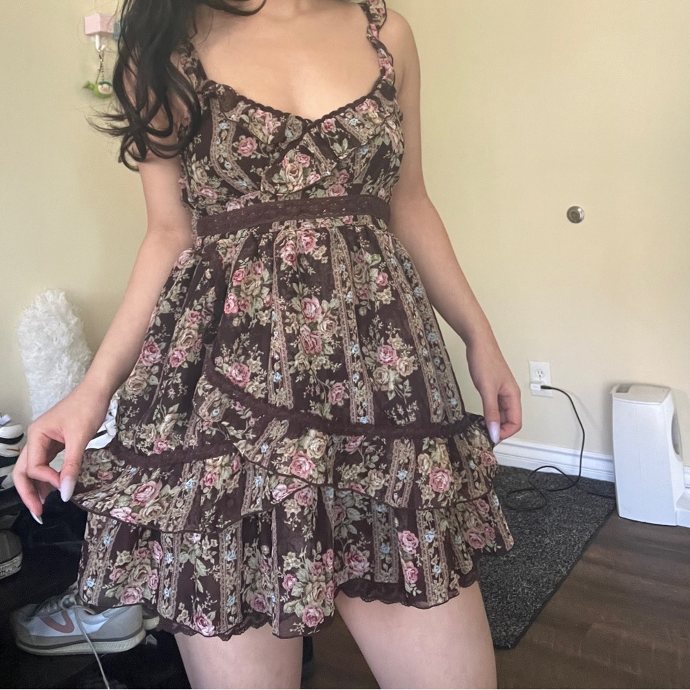 Liz Lisa brown floral dress/romper with ruffles